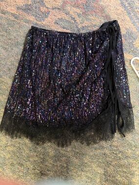Free People Black Sequin Tie Party skirt